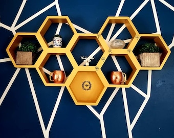 Hexagon Wall Shelves: Geometric Floating Shelf Set - Boho Home Decor