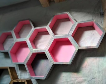 Hexagon Wall Shelves: Geometric Floating Shelf Set - Boho Home Decor