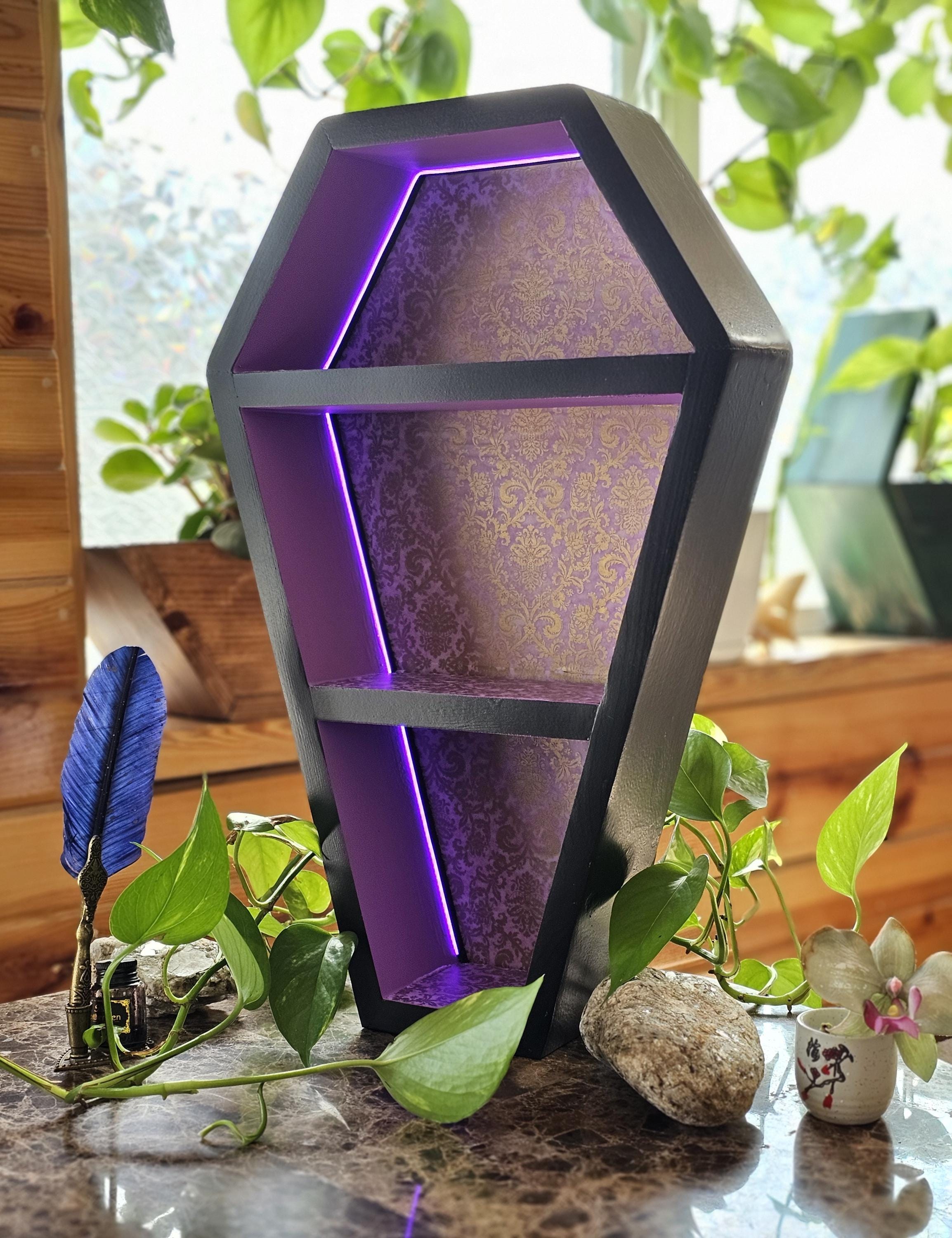 Coffin Shelf With LED Lighting - Gothic Wall Shelf, Handmade