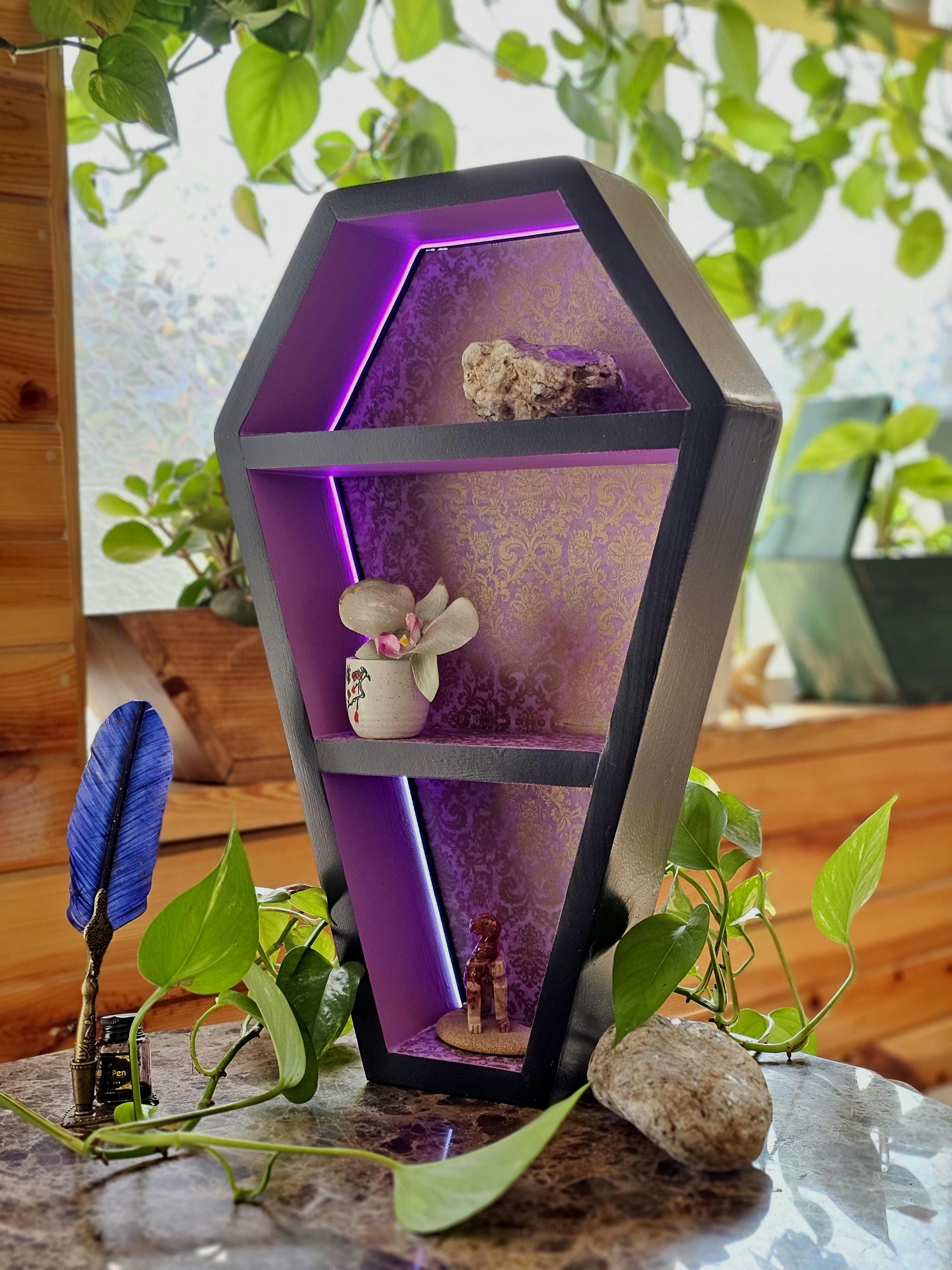 Coffin Shelf With LED Lighting - Gothic Wall Shelf, Handmade