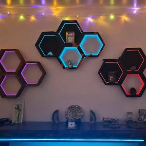 Handcrafted Honeycomb Shelves: Hexagon Design with USB Lights