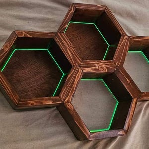 Handcrafted Honeycomb Shelves: Hexagon Design with USB Lights