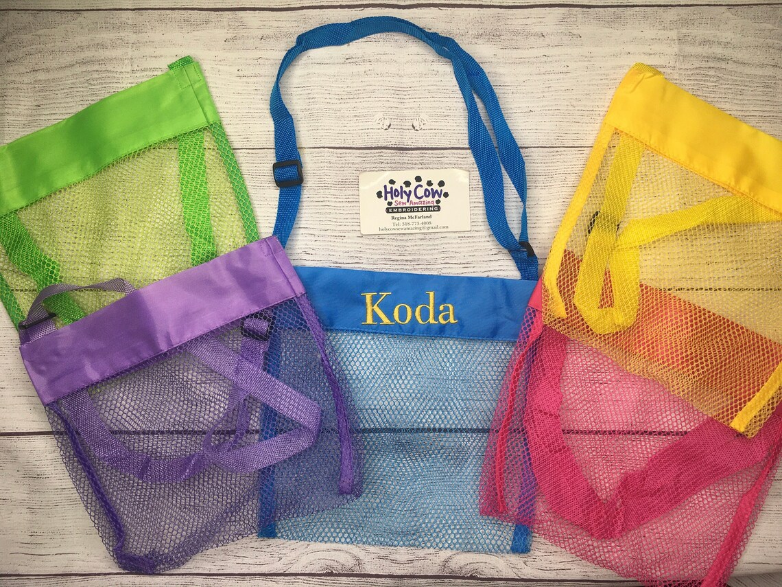 Monogram Sea Shell Bag, Mesh Sea Shell Bag, Personalized Beach Bags