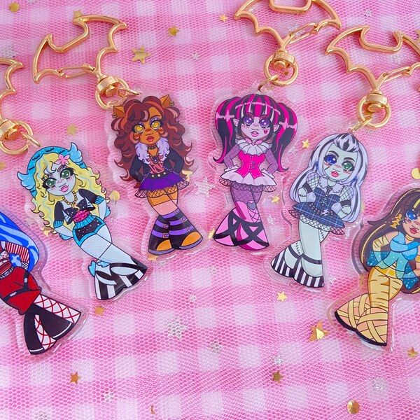 Monster high Keychains draculaura, clawdeen, Frankie, Lagoona, Ghoulia, Cleo