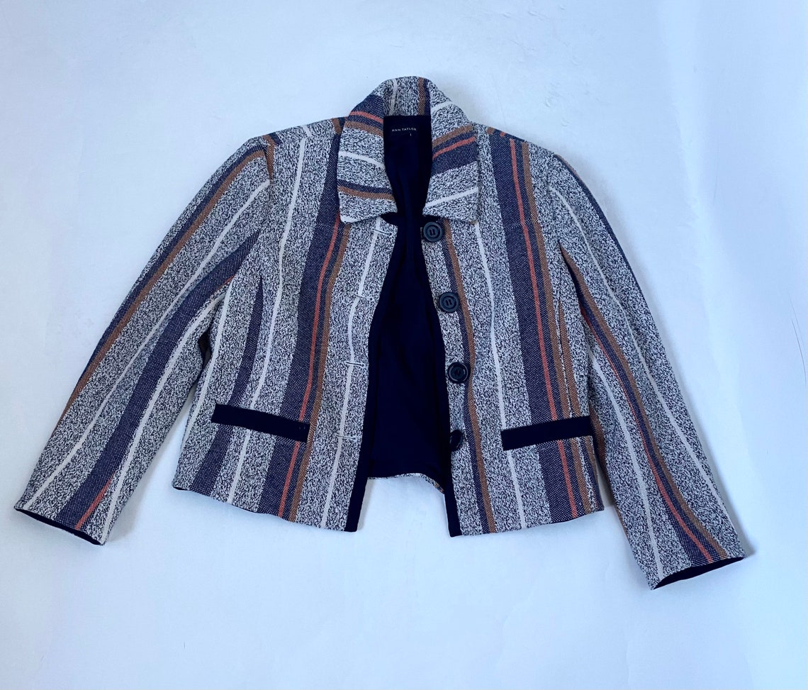 Ann Taylor stripe cropped jacket stripe jacket wool jacket | Etsy