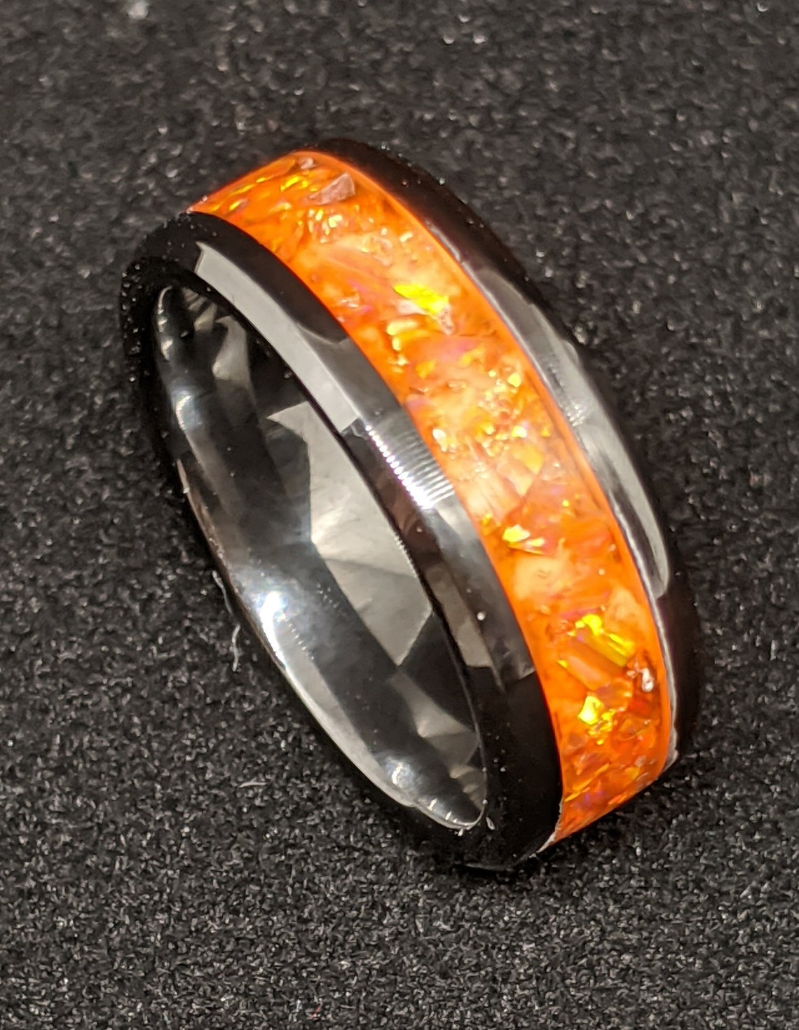 Orange Opal Inlay Iridescent Glow Ring 4/6/8mm Wide Ring - Etsy
