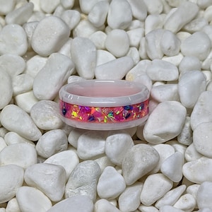 Pink, Purple and Violet Fire Opal Inlay Iridescent Glow Ring - 6 or 8mm - Please choose Ring Size and Material. Custom Colors Available!