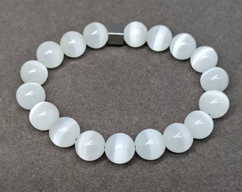 White Tiger Eye Men's / Women's Custom Luxury Gemstone 10mm Bead Bracelet with Choice of Accent Bead - Classic Collection