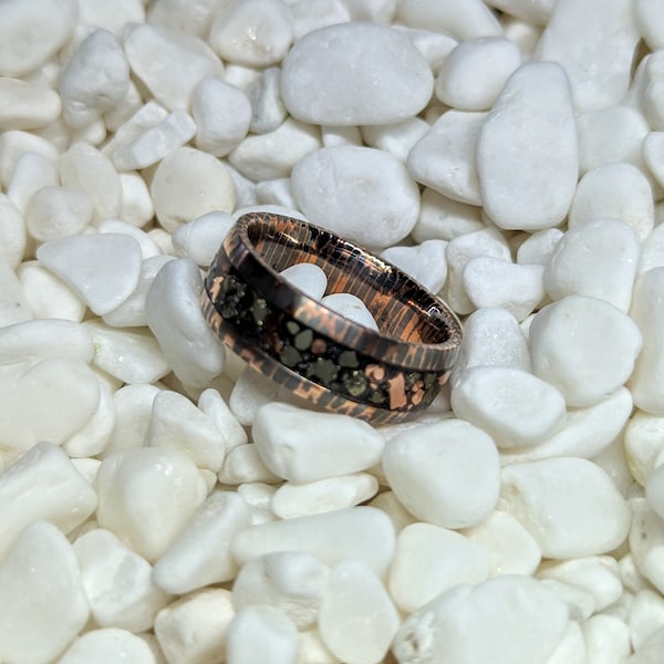 Superconductor Copper Alloy Fools Gold Iron Pyrite Opal Inlay - 8mm wide ring - Custom - Please choose Size and Inlay options!