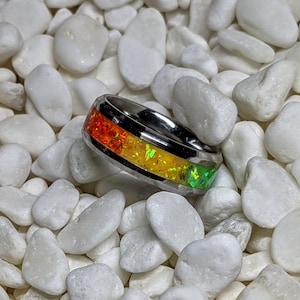 Rainbow ROYGBIV Opal Inlay Iridescent Glow Ring - 4/6/8mm wide ring options - Custom - Please choose Ring Material, Size & Width