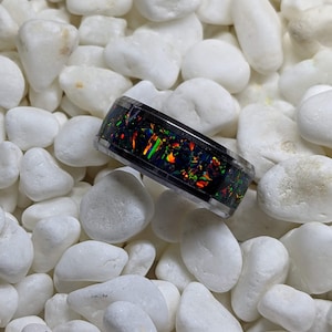 Black Fire Opal Inlay Iridescent Glow Ring - 4/6/8mm wide options - Custom - Please choose Ring Material, Size & Width