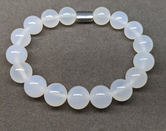 White Agate Men's / Women's Custom Luxury Gemstone 10mm Bead Bracelet with Choice of Accent Bead - Quartz and Crystal