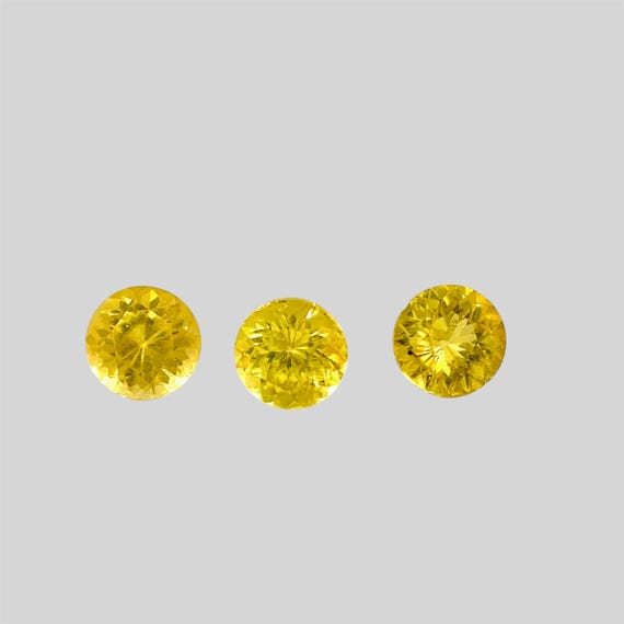 3-Piece 3.5mm Natural Unheated Yellow Sapphires: Calibrated Round Cut Matching Set, Fine Jewelry Supply, Sri Lankan Yellow Gemstones