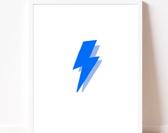 Blue Lightning Bolt wall art, digital art, printable art, quote art, wall decor, simple quotes poster, home decor