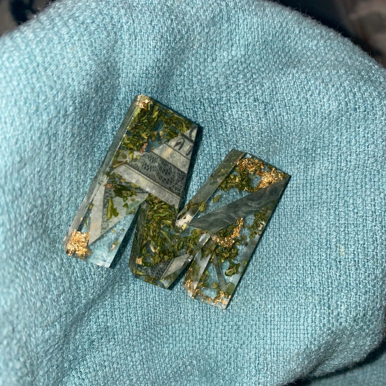 Custom Resin 420 Money/Weed/Gold Flake Initial Keychain For Etsy