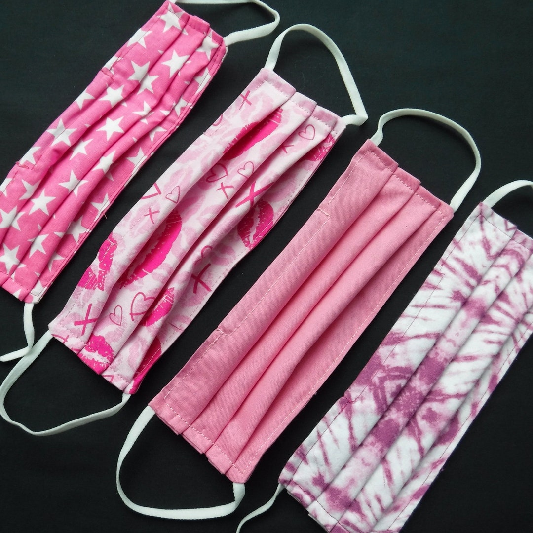 Pink Cotton Pleated Face Masks With Nose Wire Etsy