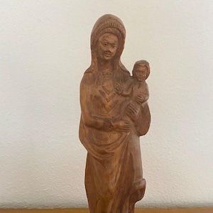 Madonna and Child - hand carved wood figurine - religious decor -