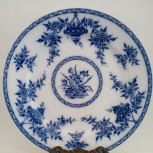 Flow blue dinner plate &quot;Bombay&quot; pattern by T. Furnival & Sons-collectible plate-made in England-1880&#39;s