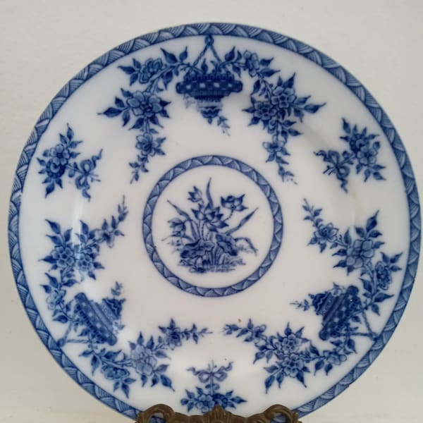 Flow blue dinner plate "Bombay" pattern by T. Furnival & Sons-collectible plate-made in England-1880's