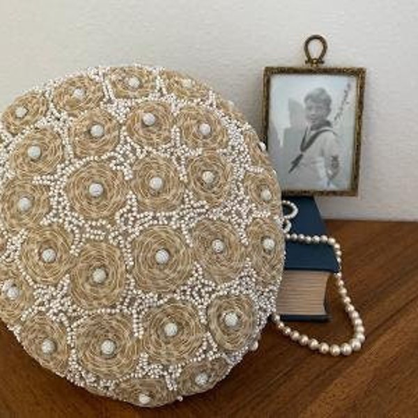 Vintage hat - ladies vintage hat - church hat - wedding hat - retro hat - beaded hat - cream lace and white bead hat