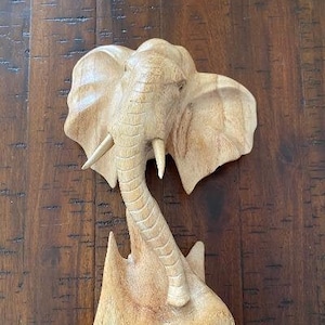 Elephant head statute - carved wood - African decor - old tusker - BOHO decor - man cave decor - hand carved Elephant - safari decor - wood