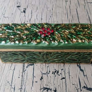 Monet holly and berry patterned lipstick holder-enamel lipstick case-with mirror inside