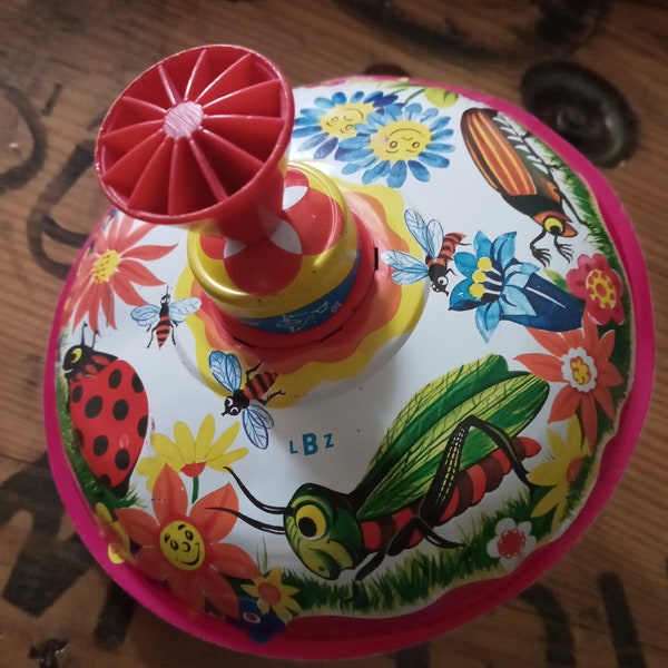 LBZ spinning tin top- West Germany- tin toy- vintage toy