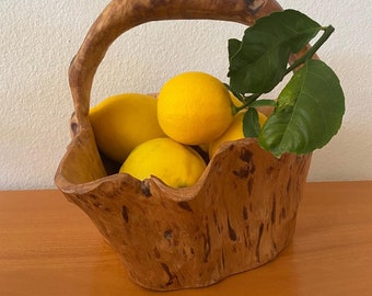 Burl wood bowl basket - hand carved - fruit holder - center piece - dried flowers - decor piece - natural wood - yarn holder