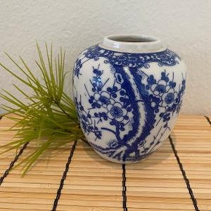 Vintage cherry blossom ginger jar - made in Japan ginger jar - delft blue ginger jar - floral vase - decor piece - blue and white ginger jar