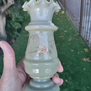Victorian Bristol glass vase- hand painted vase- hand blown glass vase- light weight glass vase- glows orange red when held up to light
