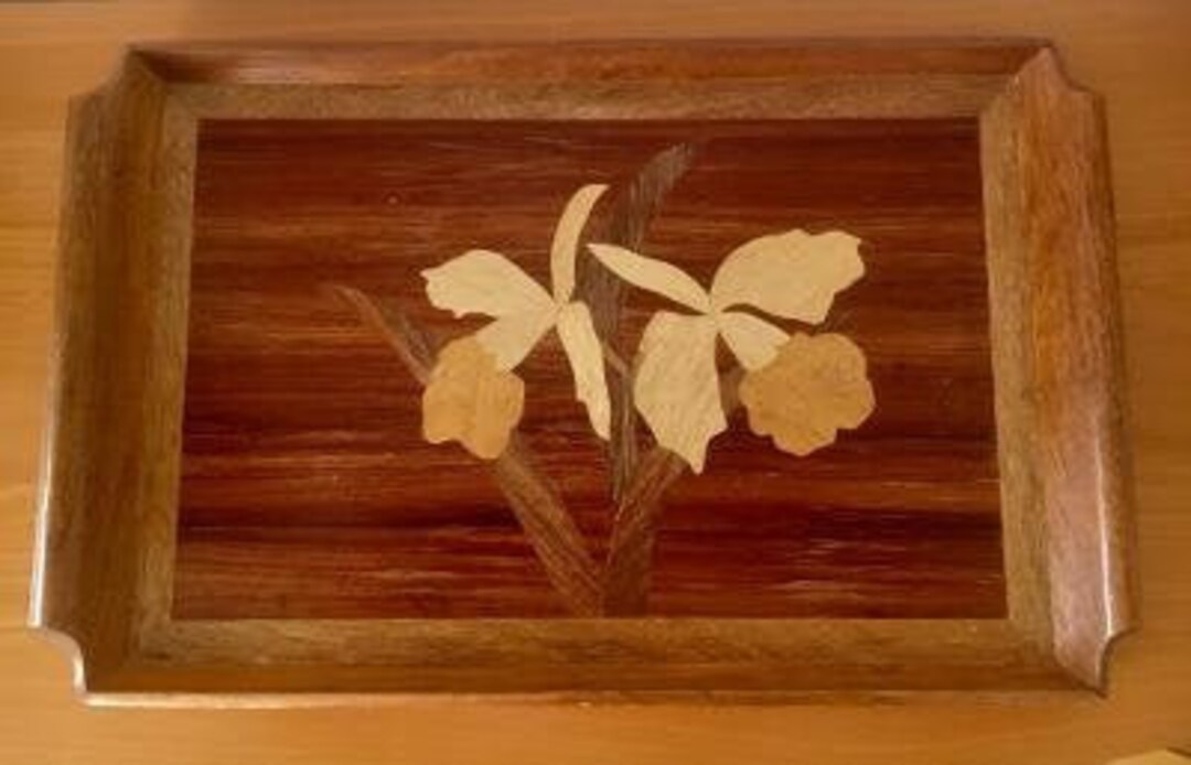 Wood Floral Tray Wood Inlay Tray Marquetry Wood Tray Etsy