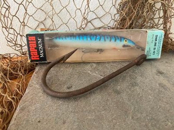 Rapala Magnum Wooden Big Game Lure and Large Tuna or Shark Hook Large Game Fishing  Lure Large Game Fishing Hook Vintage Lure and Hook 