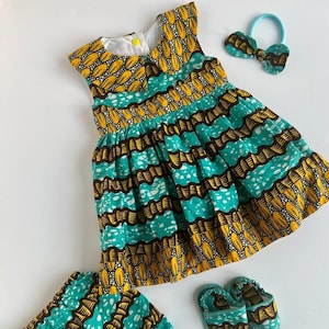 African Print Dress for Girls | Ankara Baby Dress Set| Baby Headband | Ankara Nappy Pants| African Print Dress| African Print Kids Clothes