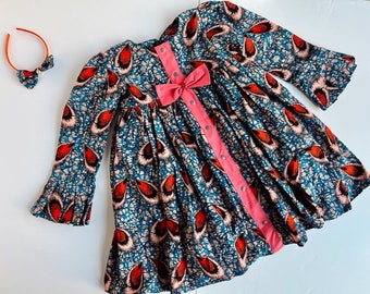 African Print Dress| Ankara Dress Set| Bow Headband| African Print Kids Clothes