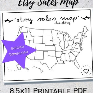 Carte des ventes Etsy États-Unis, carte Etsy imprimable, ventes Etsy États-Unis, carte de suivi des ventes, téléchargement immédiat, fichier PDF numérique imprimable