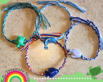 Beach Vibes Friendship Bracelet, Ocean Animal Bead, Kids Jewelry