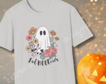 かわいい花柄のゴーストハロウィンTシャツ、不気味な季節のTシャツ