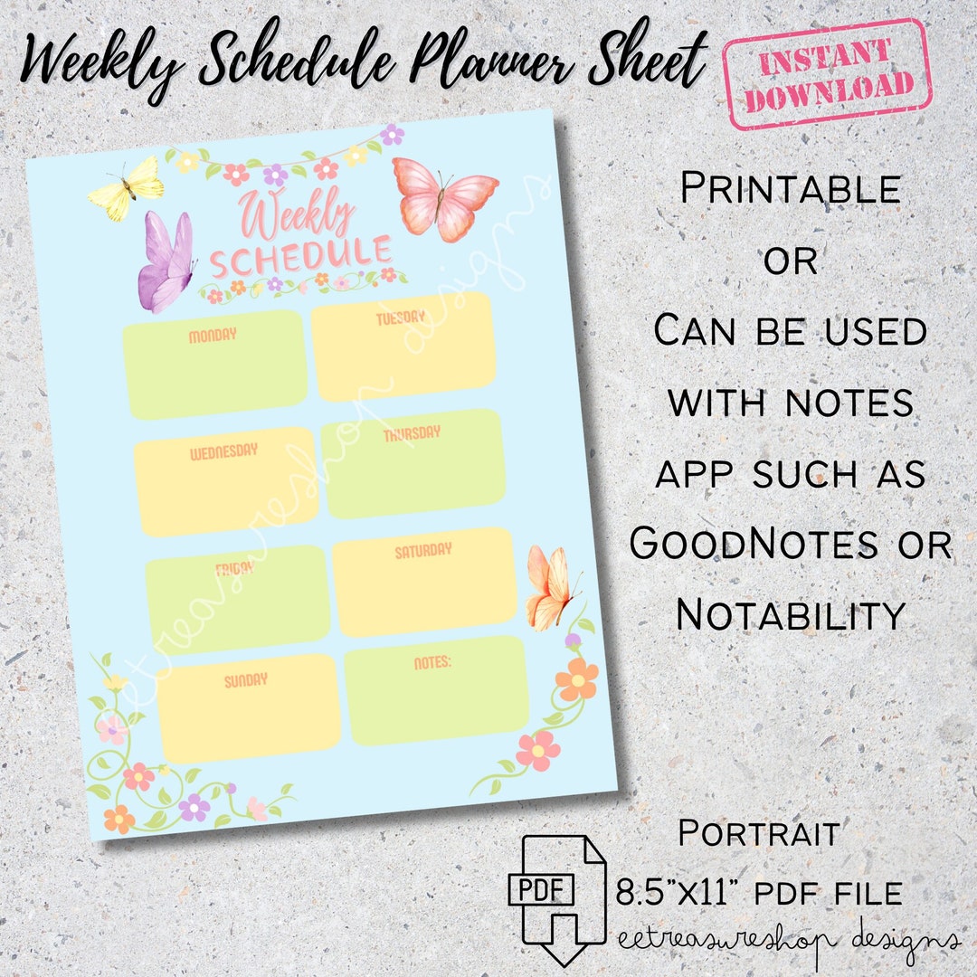 Weekly Plan Sheet.pdf Floral Weekly Schedule Planner Sheet, Goodnotes iPad Printable (PDF) - Etsy