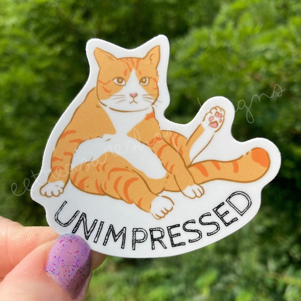 Unimpressed Orange Cat Funny Waterproof Vinyl Sticker, Laptop, Water Bottle, Funny Birthday Gift for Cat Lover, Cat Mom Just Because Gift