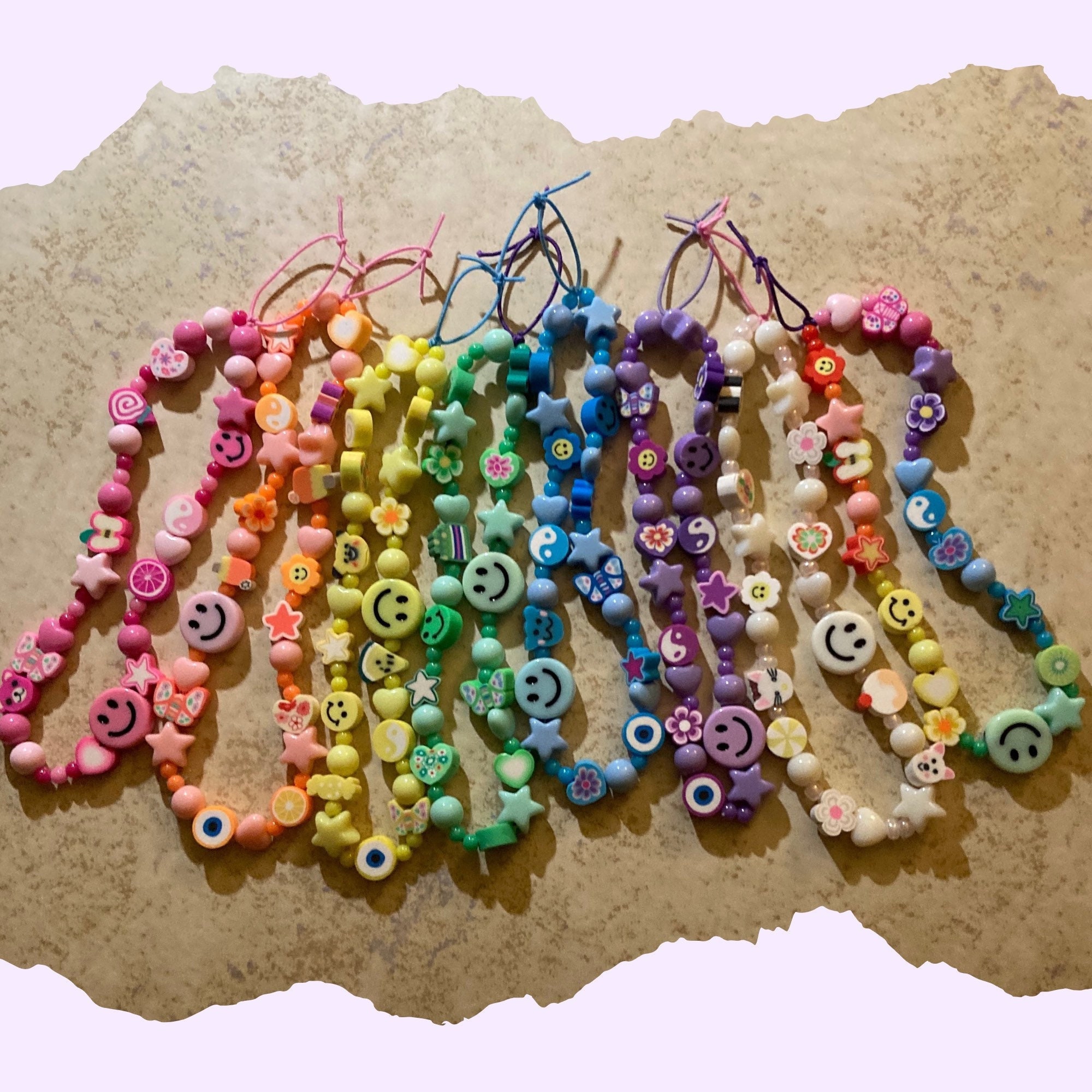 Custom Phone Charm, Beaded Color Themed, Smiley Face, Preppy Phone Charm,  Candy Bead Polymer Clay Bead Phone Strap 