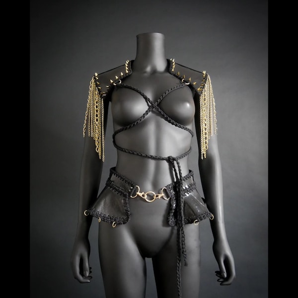 Darkfusion outfit, Festival outfit, Gothic outfit, Darkstyle outfit, Burlesque outfit, Leatherharness, Bühnenoutfit,