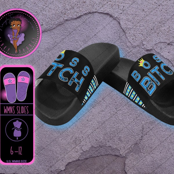 Boss Bitch Feeling Blue Women Slides| Sandales pour femmes| Pantoufles unisexes | Pantoufles de maison| Sandales d’été| Toboggan de piscine| Pantoufles pour femmes à semelles épaisses