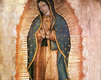 40" x 28". Virgen Maria de Guadalupe en el ayate de Juan Diego. Litografia Certificada por el Cardenal Arzobispo Primado de Mexico. Our Lady