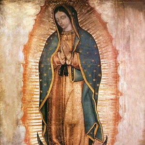 40 x 28. Virgen Maria de Guadalupe en el ayate de Juan Diego. Litografia Certificada por el Cardenal Arzobispo Primado de Mexico. Our Lady image 1
