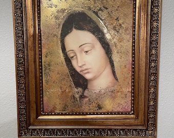 15" by 19"  Imagen de la Virgen de Guadalupe Litografia "Carita Angelical" . Our Lady of Guadalupe Lithography.