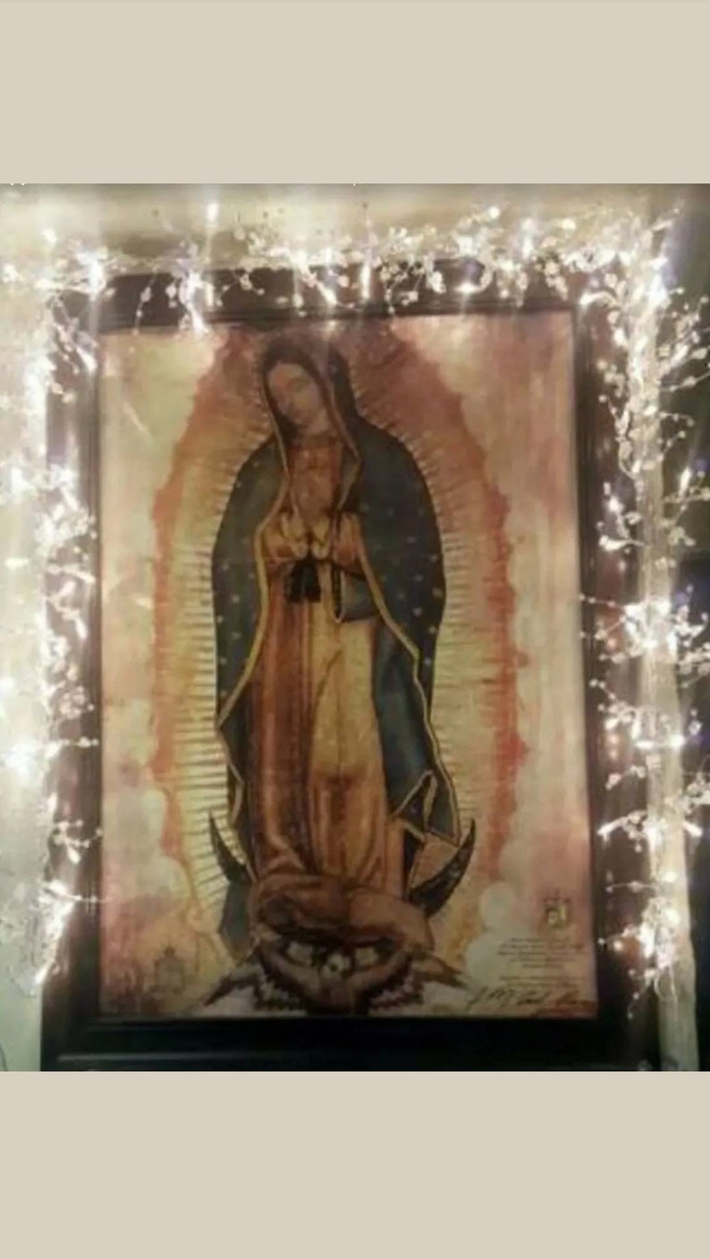 40 x 28. Virgen Maria de Guadalupe en el ayate de Juan Diego. Litografia Certificada por el Cardenal Arzobispo Primado de Mexico. Our Lady image 2