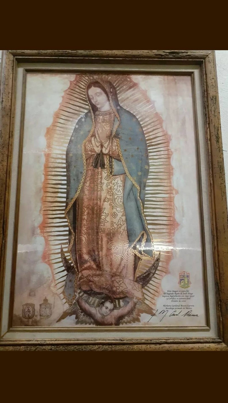 20 by 28 Litografia Virgen Maria de Guadalupe en el ayate de Juan Diego Certificada por el Cardenal Arzobispo Primado de Mexico image 2