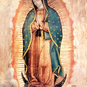 40&quot; x 28&quot;. Virgen Maria de Guadalupe en el ayate de Juan Diego. Litografia Certificada por el Cardenal Arzobispo Primado de Mexico. Our Lady