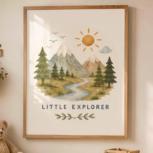 Little Explorer Mountain Nursery Print, Adventure Wall Art, Digital Download