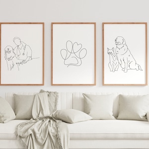 Minimalist Veterinary Line Art, Digital Download, Vet Office Drawing, Clinic Decoration, Animal Hospital, Dog Veterinarian Prints Set of 3